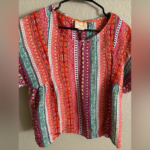 Anthropologie Maeve Milla Multicolor Striped Colorful Short Sleeve Top Size M - Picture 5 of 9